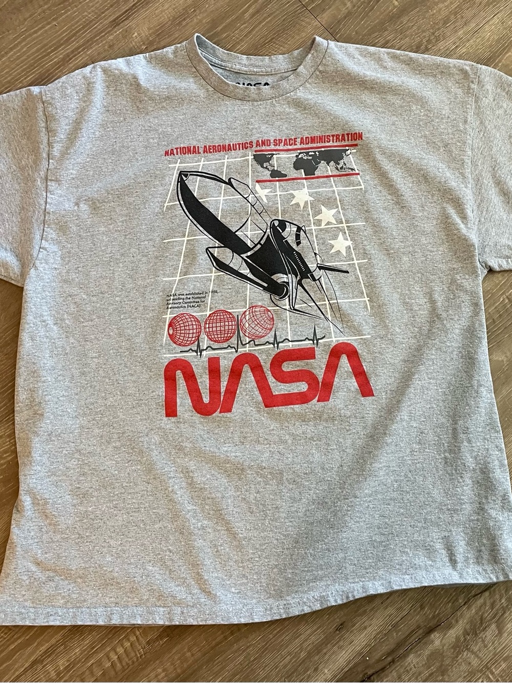 NASA Logo Graphic Tee in Heather Gray with Red Accents